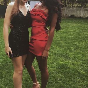 Ruffled red bodycon dress